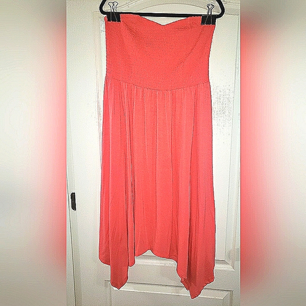 Torrid Coral Smocked Jersey Tube Top Dress w/Sharkbite Hemline Size 2X